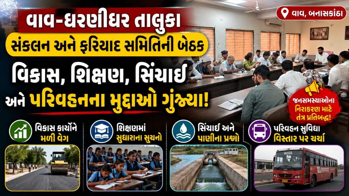 વાવ-ધરણીધર તાલુકા સંકલન અને ફરિયાદ સમિતિની બેઠકમાં વિકાસ, શિક્ષણ, સિંચાઈ અને પરિવહનના મુદ્દાઓ ગુંજ્યા